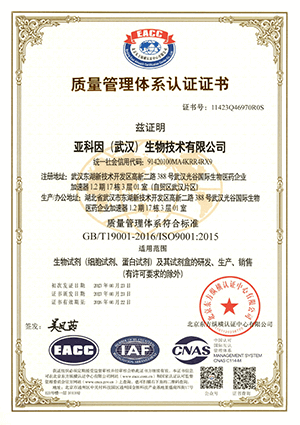 亚科因(Abbkine)ISO质量管理体系证书