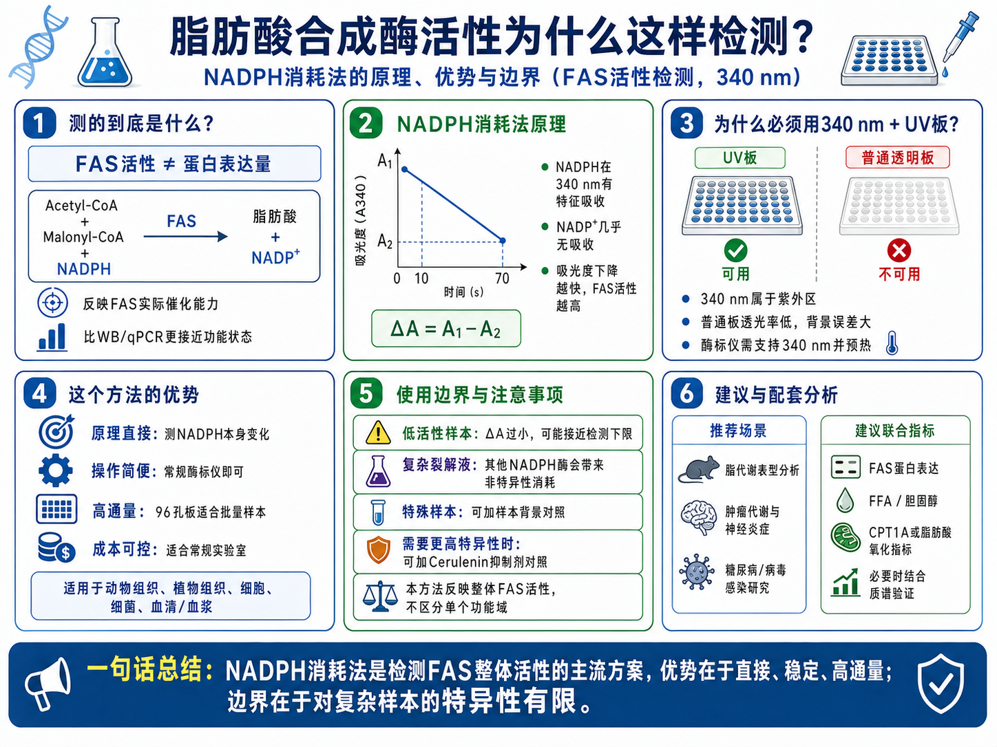 FAS脂肪酸合成酶活性为什么这样检测？NADPH消耗法的原理、优势与边界