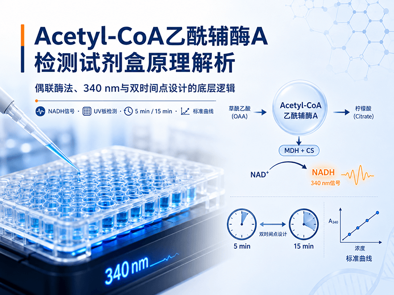 Acetyl-CoA乙酰辅酶A检测试剂盒原理解析｜偶联酶法、340 nm与双时间点设计的底层逻辑