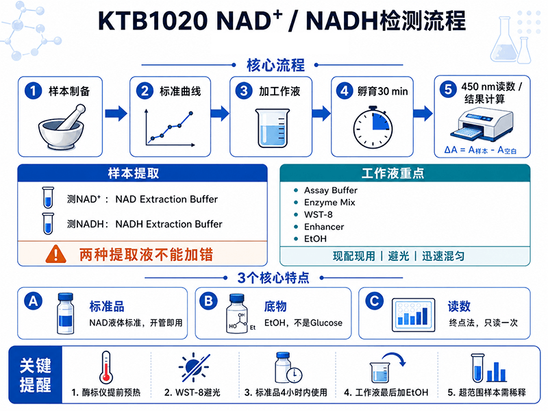 NAD⁺/NADH含量检测实验步骤详解：辅酶Ⅰ含量检测试剂盒完整操作指南
