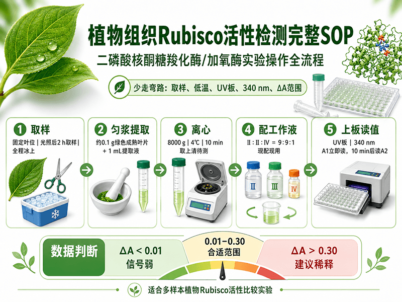 植物组织Rubisco活性检测完整SOP——二磷酸核酮糖羧化酶/加氧酶实验操作全流程