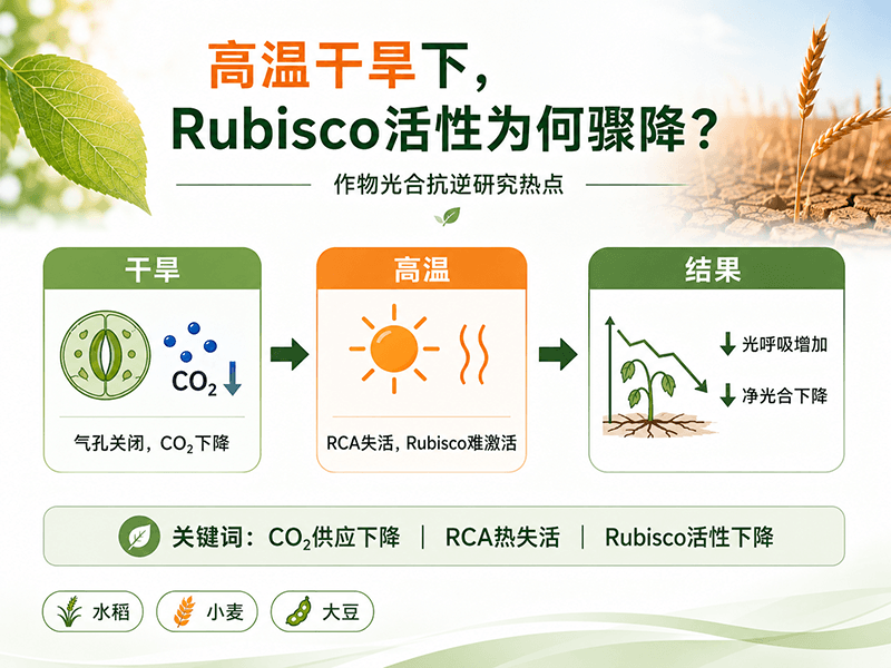 高温干旱双重胁迫下Rubisco活性为何骤降？二磷酸核酮糖羧化酶/加氧酶与作物光合抗逆研究热点