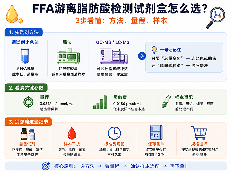 FFA游离脂肪酸检测试剂盒选购指南：看懂方法、量程与样本适配