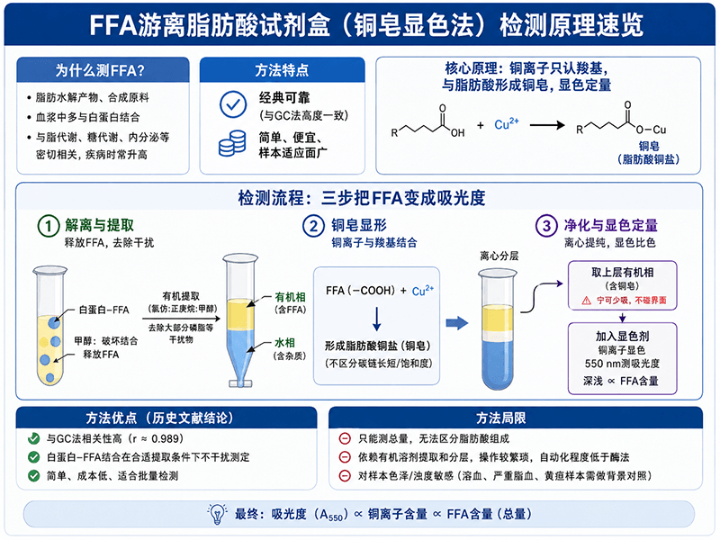 FFA游离脂肪酸试剂盒检测原理解析：铜皂显色法如何测定FFA含量