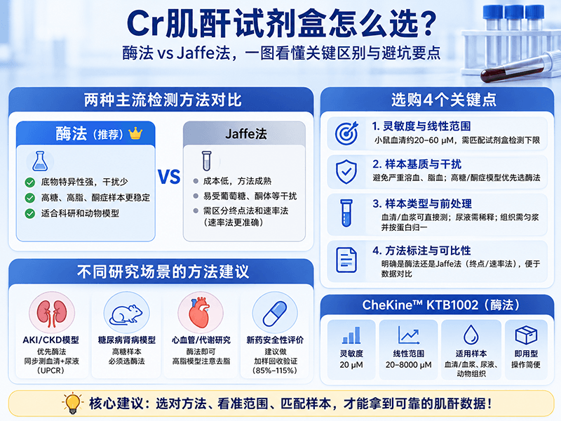 Cr肌酐检测试剂盒怎么选？酶法与Jaffe法的真实差异和选购避坑指南