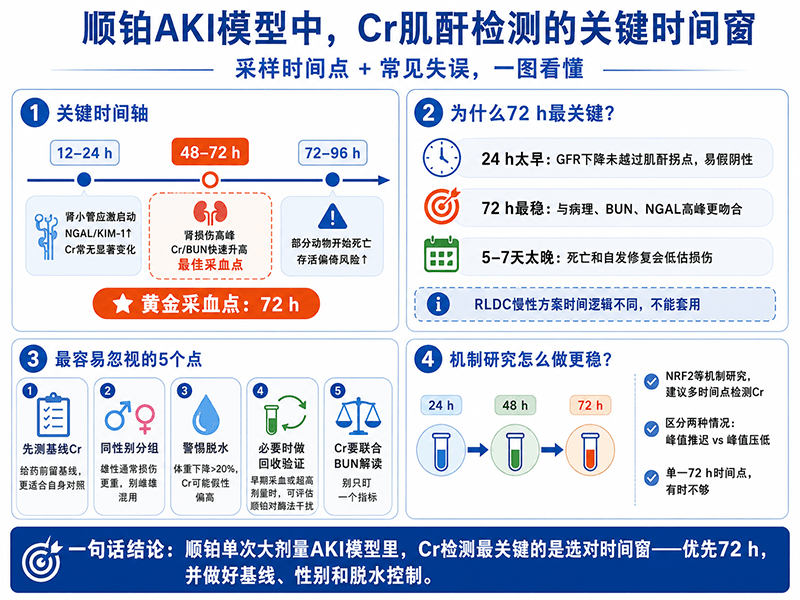 顺铂急性肾损伤动物模型中，Cr肌酐检测的关键时间窗与常见失误